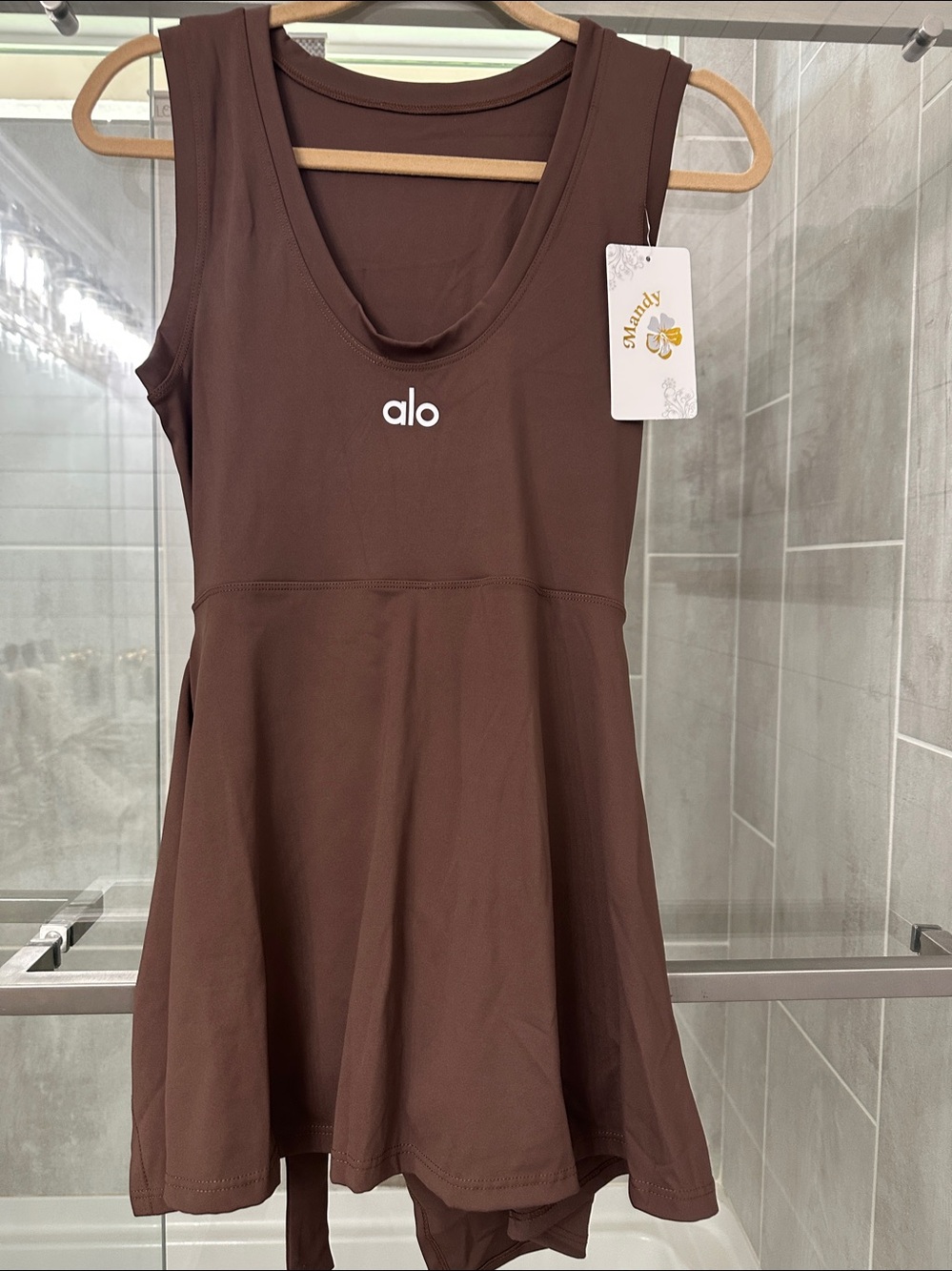 NEW ALO Yoga Brown Sleeveless Skater Dress with Side Tie - Picture 3 of 4